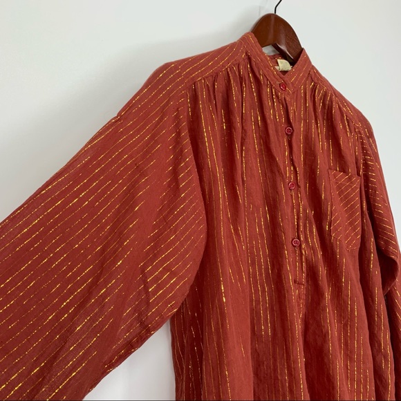Club Prive Gold Metallic Pinstripe Burnt Orange Boho Blouse San Diego New York - Picture 4 of 16
